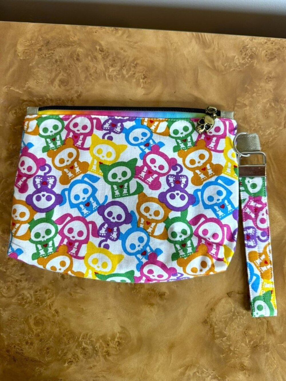 Skelanimals Rainbow Skeleton Animals Cotton Wristlet Pouch Zip Clutch Y2K Emo